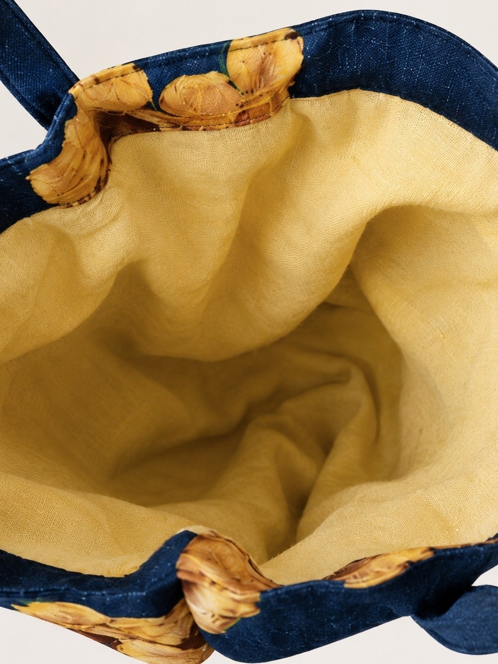 Navy Linen Tote with Yellow Floral Accents - Picture 5 of 6